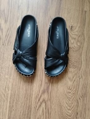 J/SLIDES Black Knotted Slip-On Mule Slides